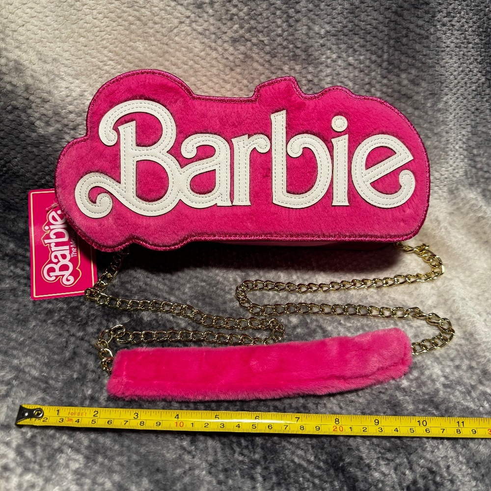 Barbie The Movie Logo Fuzzy Hot Pink Mini Crossbody Zippered Purse NWT by Mattel